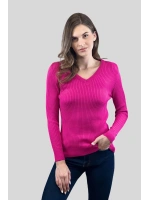 Kadın V Yaka Slim Fit Fitilli Uzun Kışlık Ekru Triko Kazak