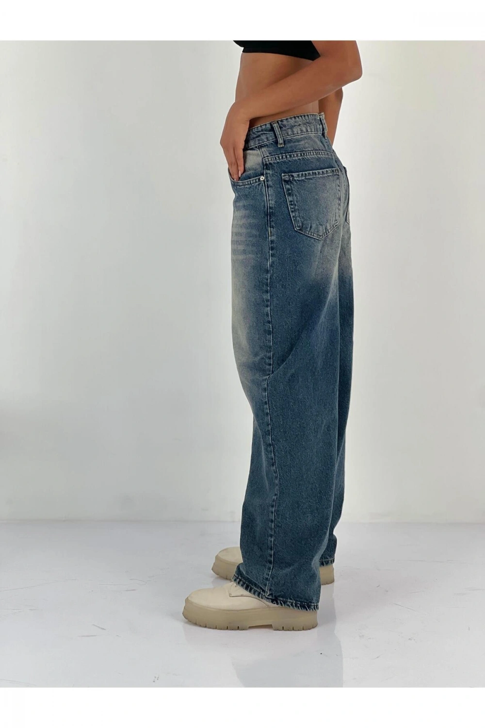 Kadın Yüksek Bel Bol Paça Jean Pantolon