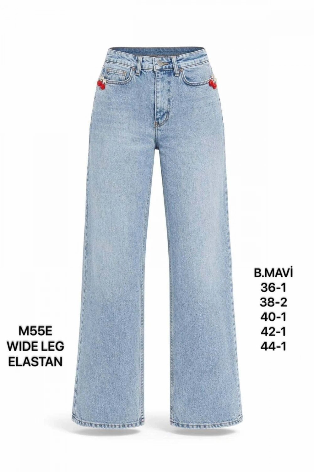 Kadın Açık Mavi Yüksek Bel Aksesuarlı Wide Leg Jean Pantolon