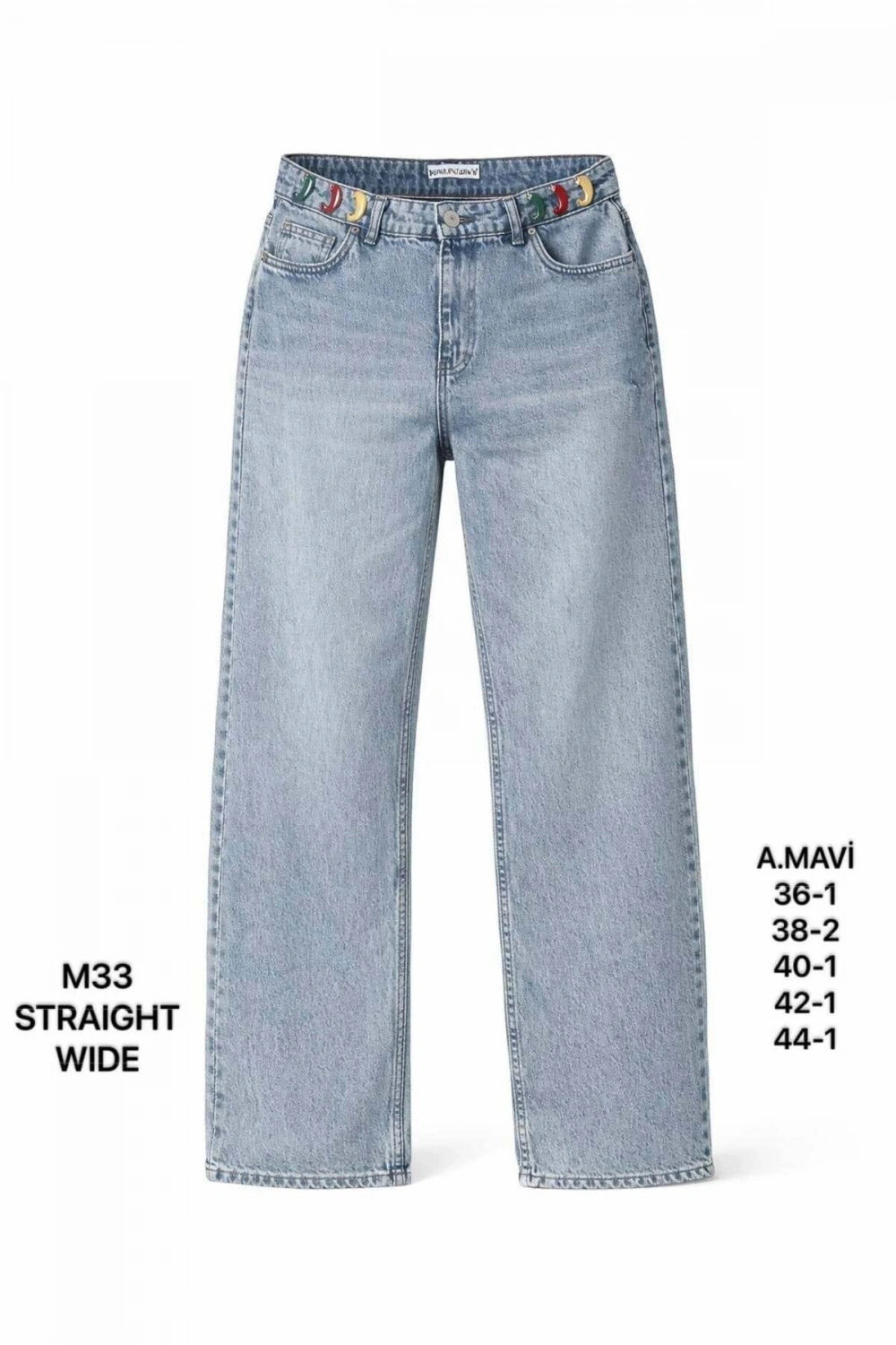 Kadın Açık Mavi Straight Wide Paça Jean Pantolon