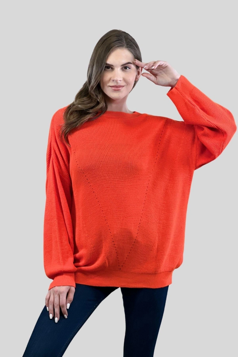 Kadın Kışlık Selanik Örgü Oversize Uzun Oranj Triko Kazak