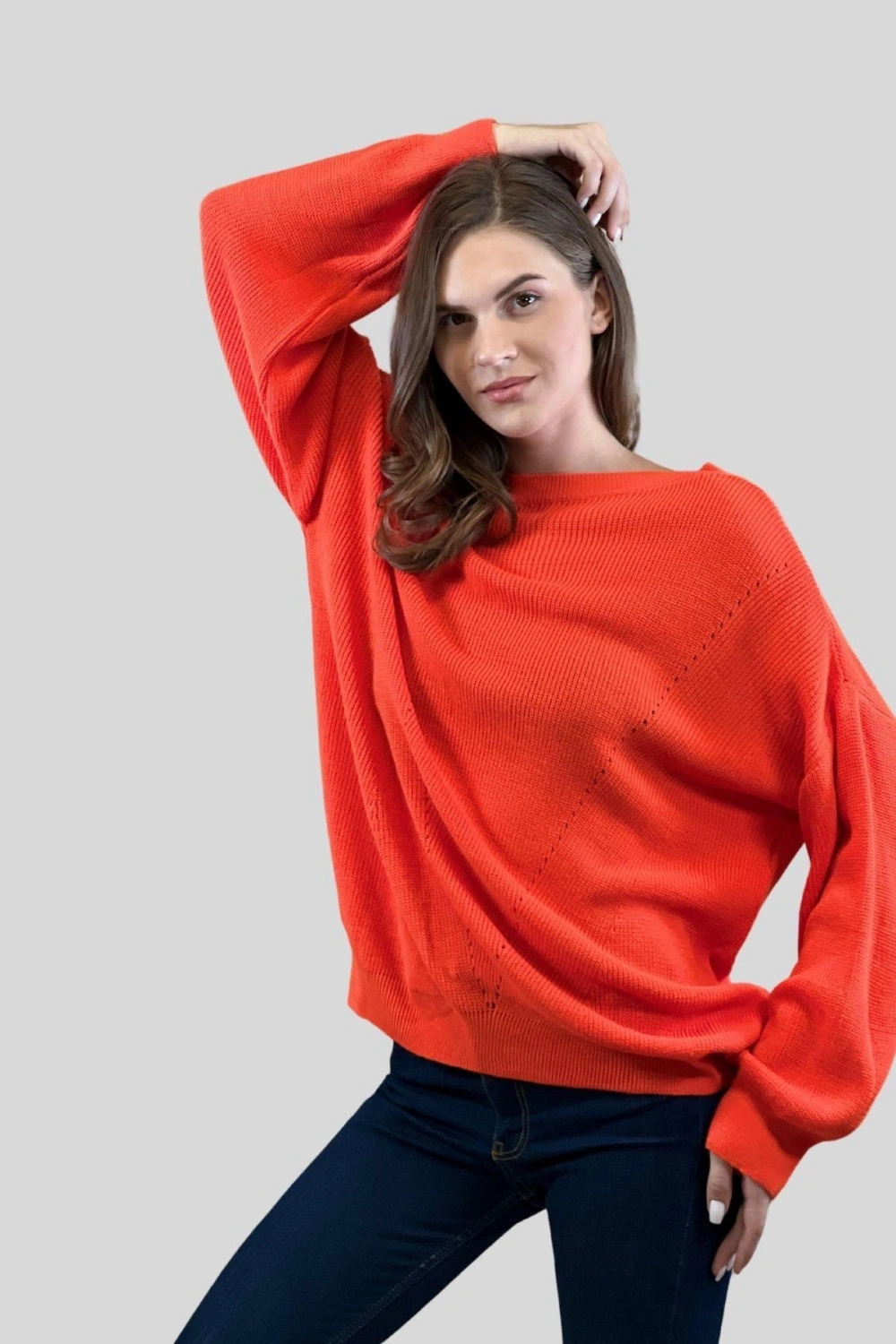 Kadın Kışlık Selanik Örgü Oversize Uzun Oranj Triko Kazak