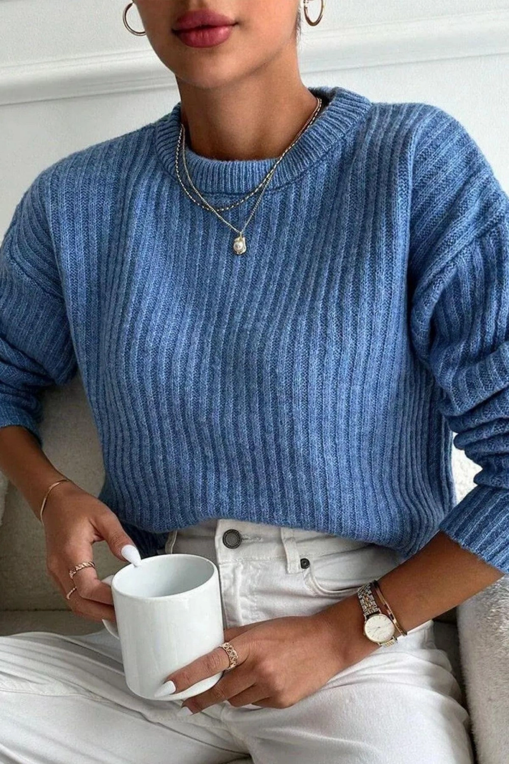 Kadın Kışlık Bisiklet Yaka Basic Oversize Uzun Triko Kazak