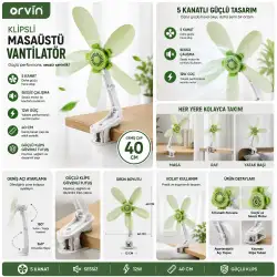 Klipsli Masaüstü Vantilatör ORVIN