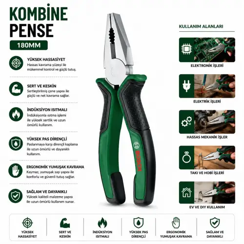 Egonex Bosch-1 600 A03 2vb ( 528 ) ( 7 & 180mm ) Pense ( Lüx Ergonomik Saplı ) ( 60 ± Kesme Sertlik )*6x1
