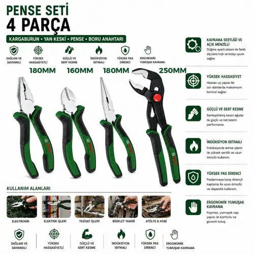 Egonex Bosch-1 600 A02 W7k ( 621 ) ( 4pcs ) Pense Seti ( 10 Papağan Pense & 7 Pense - 6 Yan Keski - 7 Kargaburnu ) ( 60 ± Kesme Sertlik )*6