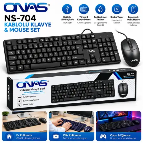 Egonex Onas Ns-704 ( Usb Kablolu ) Klavye & Mouse ( Set ) ( Q Klavye )*30