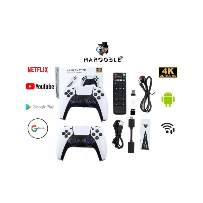4k Game Tv Stick Android Tv Wifi Kablosuz Çift Kol Game Stick 64gb Hafıza Atari