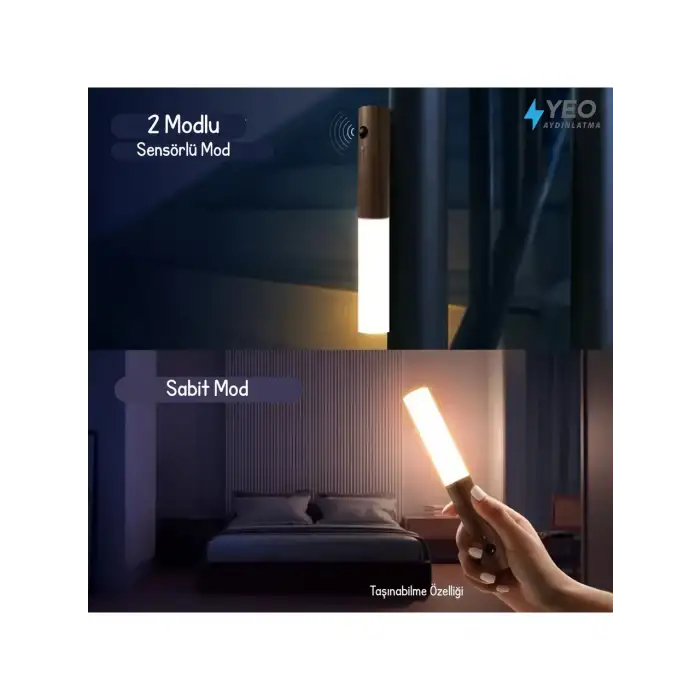 Sensörlü Usb Şarjlı Mıknatıslı Taşınabilir Duvar Aplik Masa Lambası Ahşap Görünümlü Gün Işığı