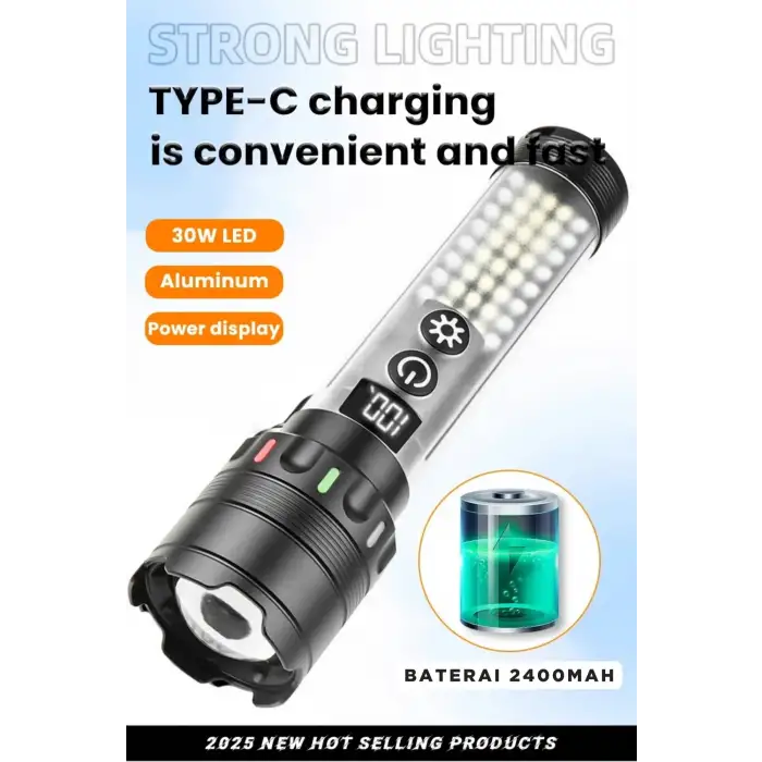 Güçlü Taktik Led El Feneri Paweınuo Sdt53 – 3800lm, 35w, Yan Cob Aydınlatma Ve Type-c Şarj Özelliğine Sahip