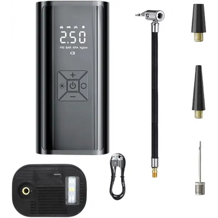 Hava Pompası & Powerbank | 150 Psı Ultra Basınç, Led Işıklı, Lcd Ekranlı, 4000mah Taşınabilir Şarjlı Kompresör
