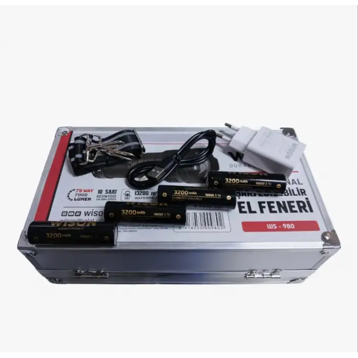 Wıson 980 Profesyonel Zoomlu El Feneri | 60w – 7000 Lümen – 13.200 Mah – Type‑c – Metal Gövde