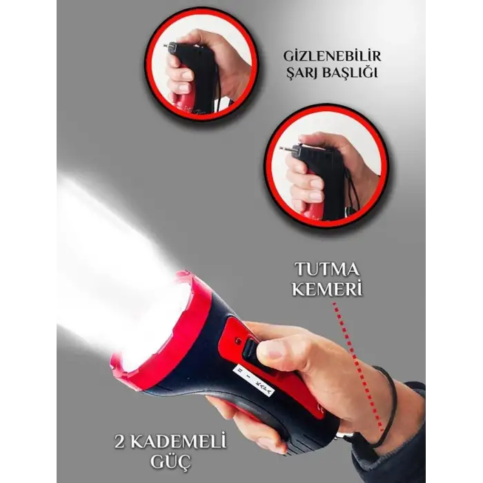 İtalyano Şarjlı 10w Projektör Led El Feneri 2 Mod Aydınlatmalı Uzun Menzil Işıldak Kambur Fener