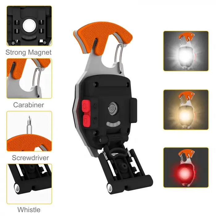 Wison Ws-5050 Çok Fonksiyonlu Tornavida Düdük Şişe Açacağı Ateş Yakıcı Mıknatıslı Type-c Şarjlı Anahtarlık Fener