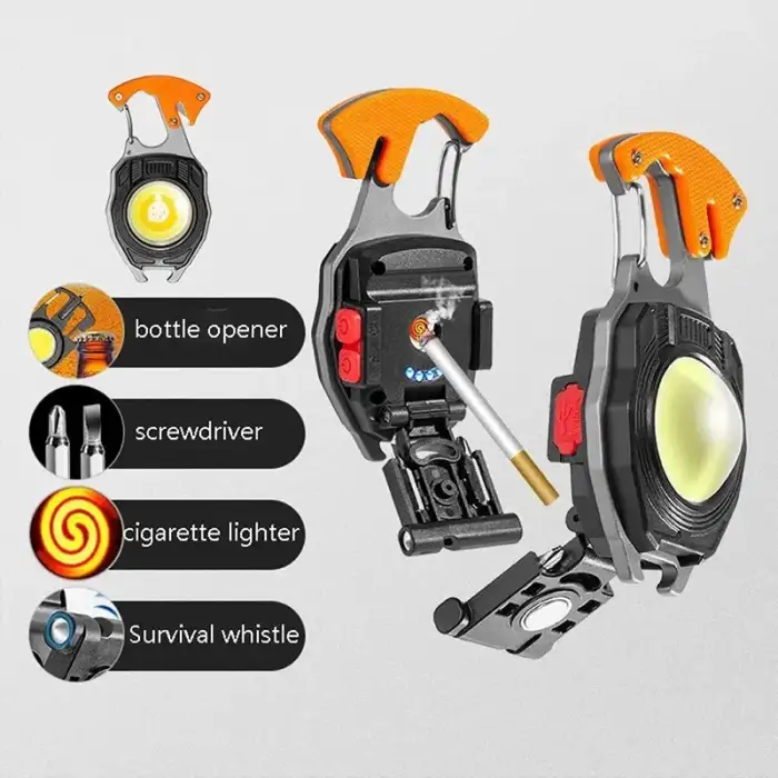 Wison Ws-5050 Çok Fonksiyonlu Tornavida Düdük Şişe Açacağı Ateş Yakıcı Mıknatıslı Type-c Şarjlı Anahtarlık Fener