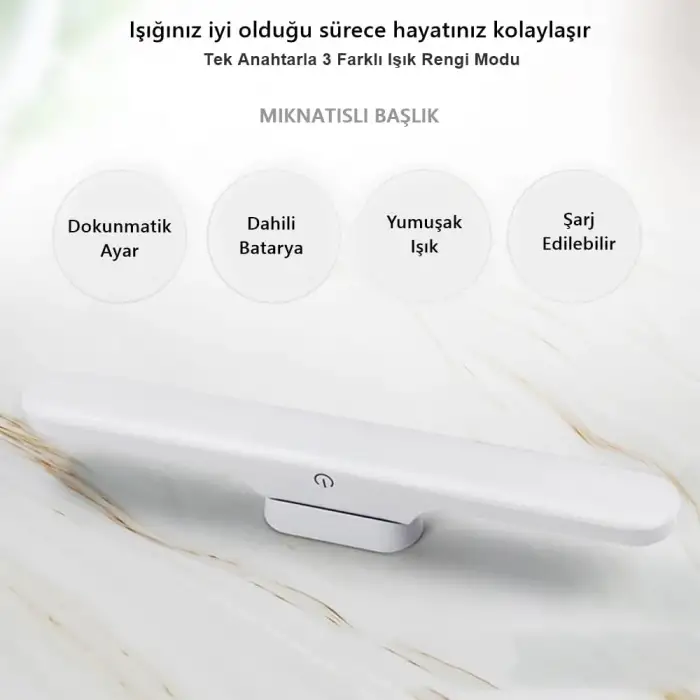Cabınet Şarjlı Kolay Taşınabilir Mıknatıslı Led Işık Kablosuz Kademeli 3 Renk Aplik