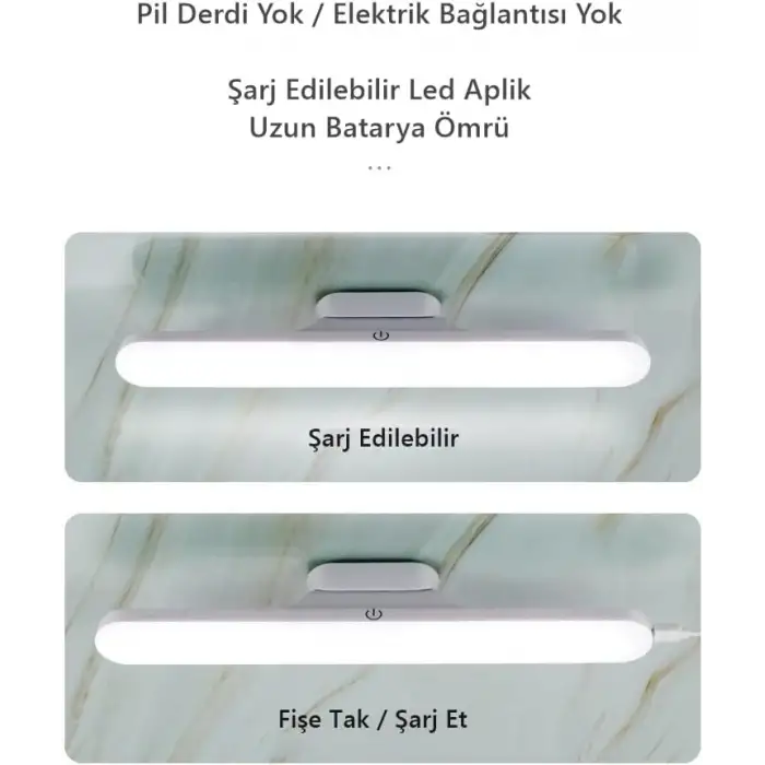 Cabınet Şarjlı Kolay Taşınabilir Mıknatıslı Led Işık Kablosuz Kademeli 3 Renk Aplik