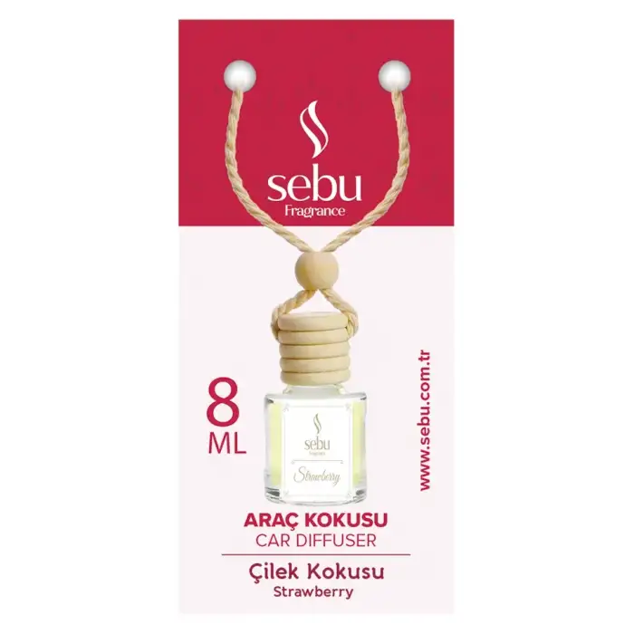 Sebu Fragrance Oto & Araç Kokusu (cam Şişe) (ipli Ahşap Kapak) (8ml) (çilek & Lavanta & B.gül & Sandal & Mango & Okyanus)*24x12