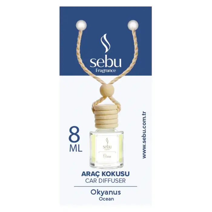Sebu Fragrance Oto & Araç Kokusu (cam Şişe) (ipli Ahşap Kapak) (8ml) (çilek & Lavanta & B.gül & Sandal & Mango & Okyanus)*24x12