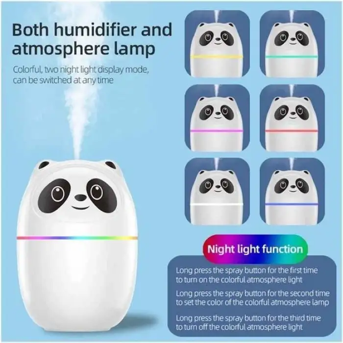3ü 1 Arada Panda Nemlendirici, Led Işık, 220 Ml Kapasite, 12 Saat Çalışma Süresi, Model A10