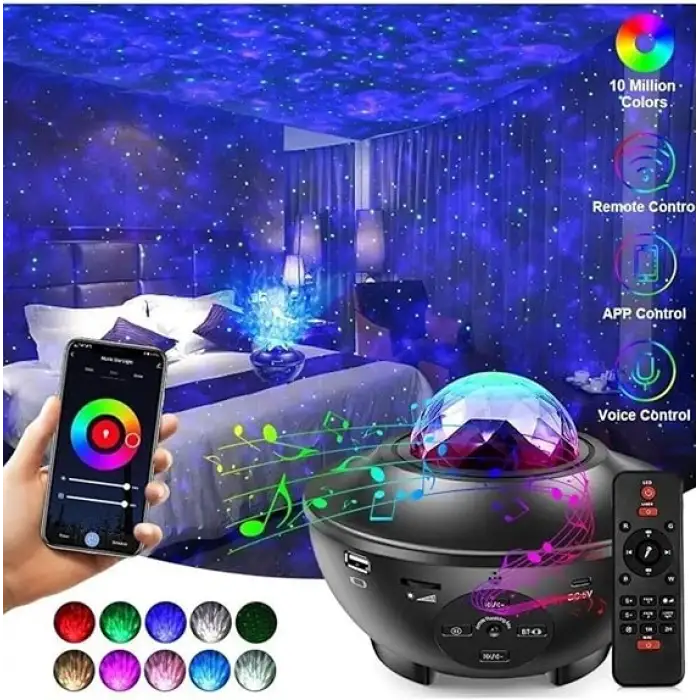 Yıldızlı Projektör Tavan Bulutsu Galaxy Lazer Işıklı Disko Topu Bluetooth Hoparlör Parti Led Lambası