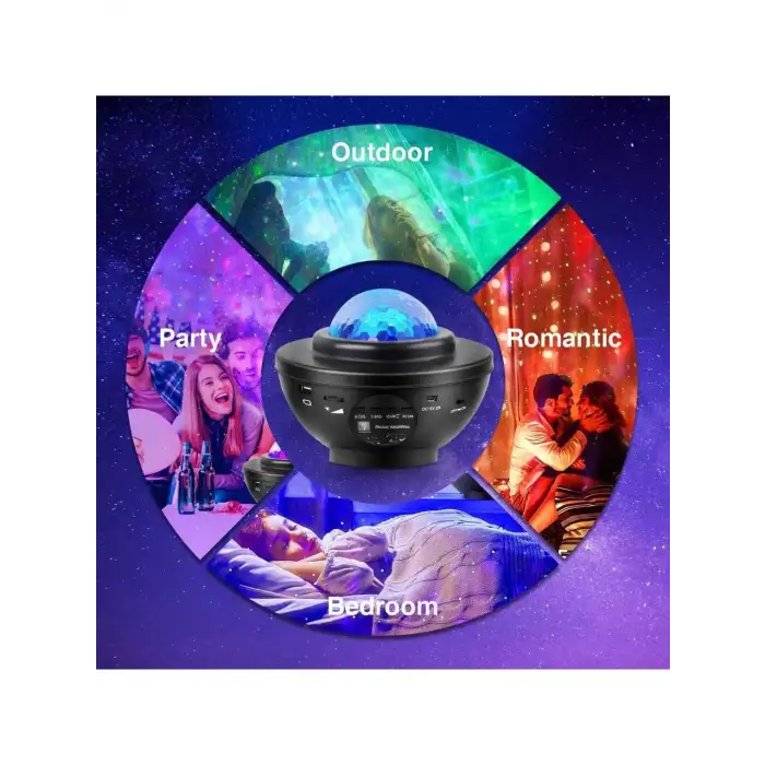 Yıldızlı Projektör Tavan Bulutsu Galaxy Lazer Işıklı Disko Topu Bluetooth Hoparlör Parti Led Lambası