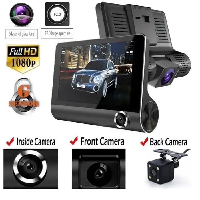 4 İnç Araç İçi Kamera Kaydedici Çift Ön Ve Arka Hd 1080p Gece Görüşlü Araç Kamerası