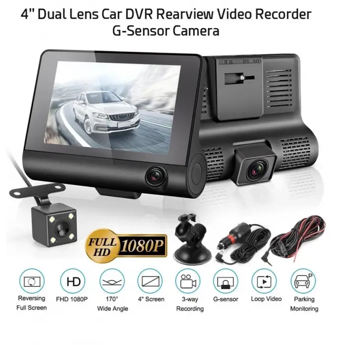 4 İnç Araç İçi Kamera Kaydedici Çift Ön Ve Arka Hd 1080p Gece Görüşlü Araç Kamerası