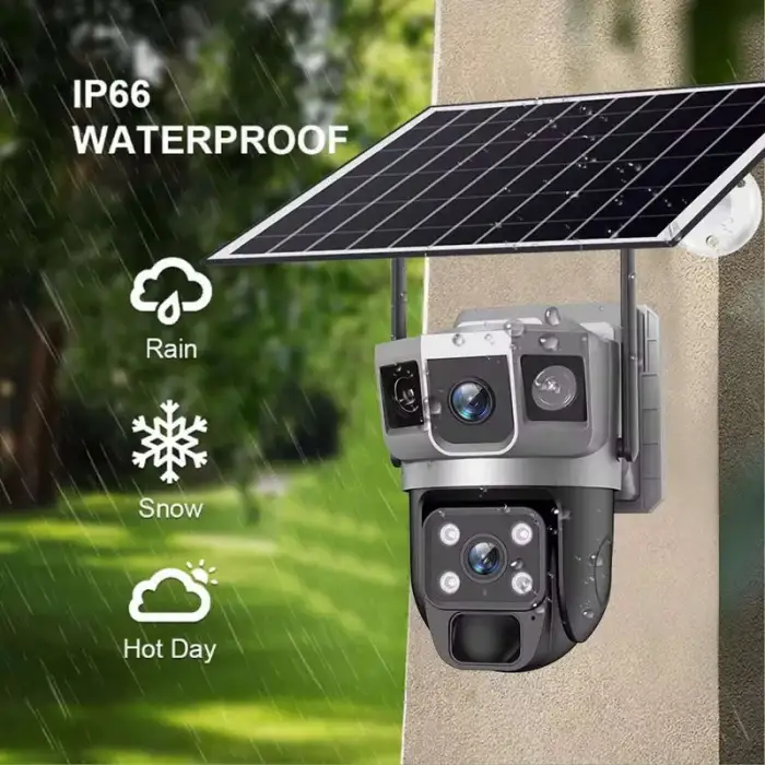 Solar Güneş Enerjili Çift Lens Dış Mekan Güvenlik Kamerası
