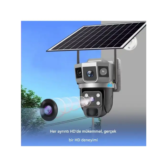 Solar Güneş Enerjili Çift Lens Dış Mekan Güvenlik Kamerası