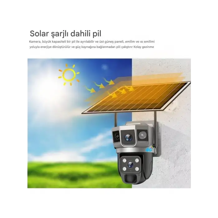 Solar Güneş Enerjili Çift Lens Dış Mekan Güvenlik Kamerası