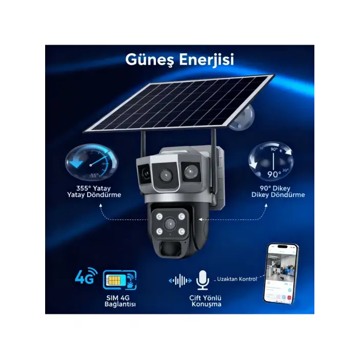 Solar Güneş Enerjili Çift Lens Dış Mekan Güvenlik Kamerası
