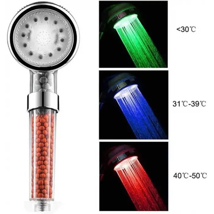 Filtreli LED Duş Başlığı, El Duşu, Renk Değiştiren, Yüksek Basınçlı, Su Tasarruflu El Duşu Başlığı
