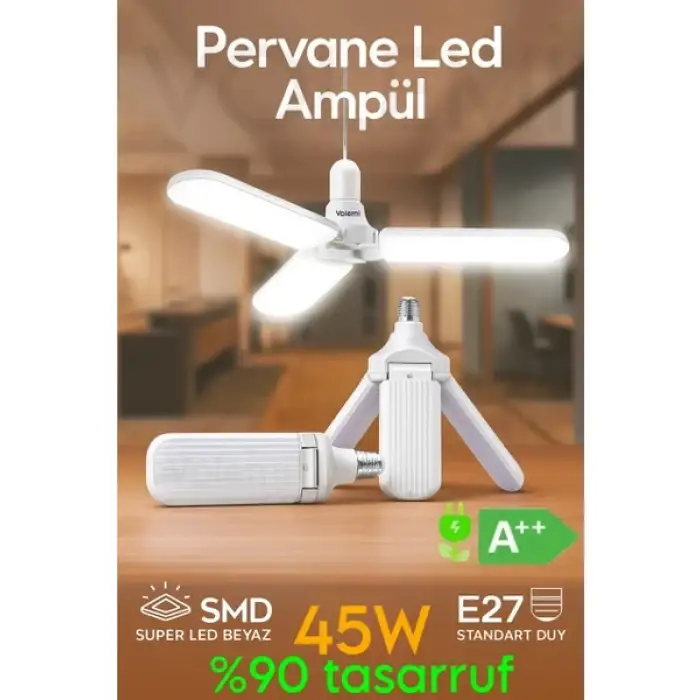 Volemi Pervane LED Ampül 3 Kanatlı 220V 45W 4500 Lümen Beyaz E27
