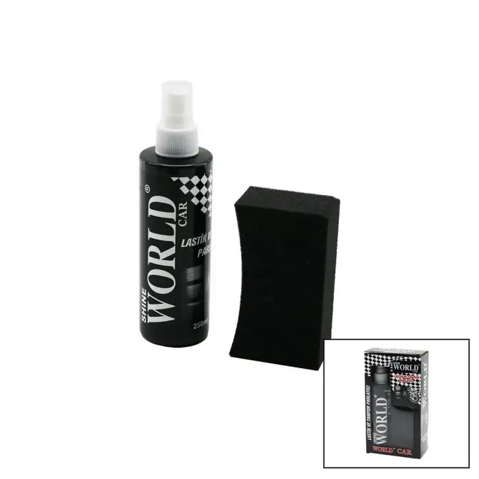 Shıne World Car ( Lastik & Tampon ) Parlatıcı Sprey Seti ( Plastik Şişe ) ( 250ml ± %10 ) ( Parlatma Süngeri )*24
