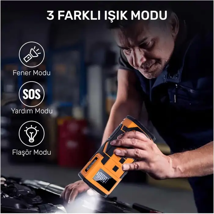 4in1 10.000mAh Akü Takviyeli, Powerbanklı Reflektörlü