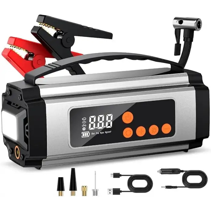 Pro Akü Takviye Şarj Cihazı 10000 Mah Akü Takviye Cihazı Akü Şarj Cihazı Lastik Şişirme Pompası 4in1 Jump Starter