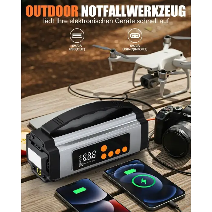 Pro Akü Takviye Şarj Cihazı 10000 Mah Akü Takviye Cihazı Akü Şarj Cihazı Lastik Şişirme Pompası 4in1 Jump Starter