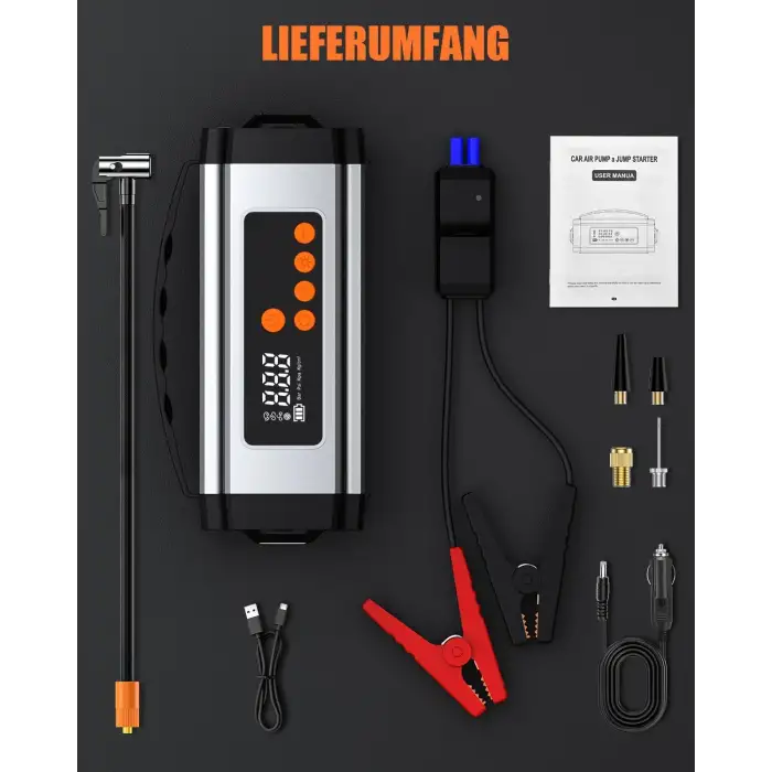 Pro Akü Takviye Şarj Cihazı 10000 Mah Akü Takviye Cihazı Akü Şarj Cihazı Lastik Şişirme Pompası 4in1 Jump Starter