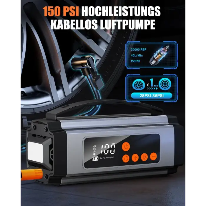 Pro Akü Takviye Şarj Cihazı 10000 Mah Akü Takviye Cihazı Akü Şarj Cihazı Lastik Şişirme Pompası 4in1 Jump Starter