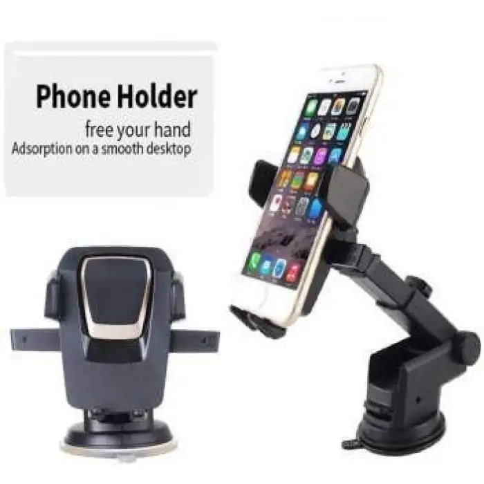 Araç İçi Ayarlanabilir Telefon Tutucu, Evrensel Uzun Kollu, Ön Cam İçin Akıllı Telefonlar İçin - Siyah