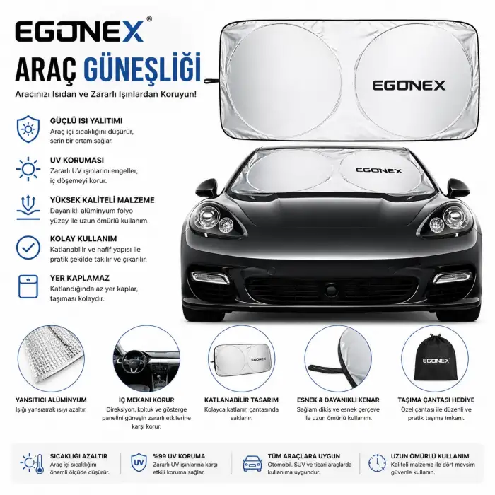 Egonex Yuvarlak Katlanabilir Oto Ön Cam Güneşlik