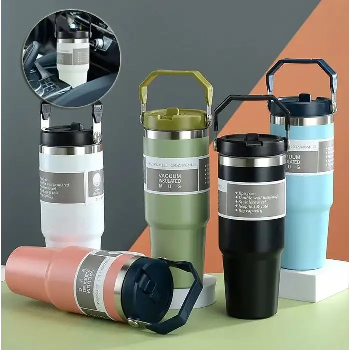 900 ml Taşıma Kulplu Paslanmaz Çelik Termos Mug Bardak