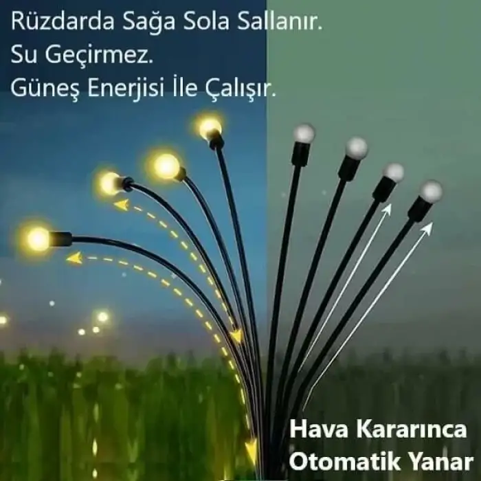 8 Dallı Ateş Böceği Solar Bahçe Lambası 2 Adet