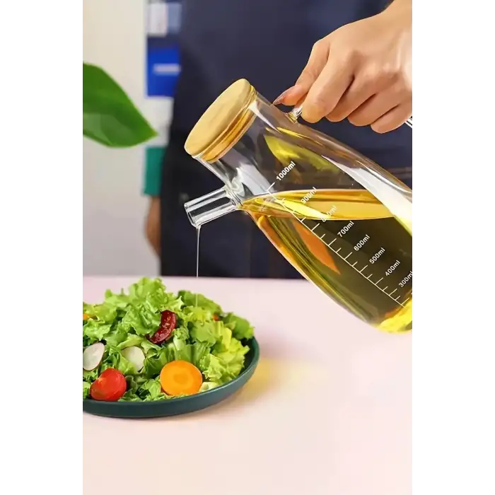 Bambu Kapaklı Cam Yağdanlık
