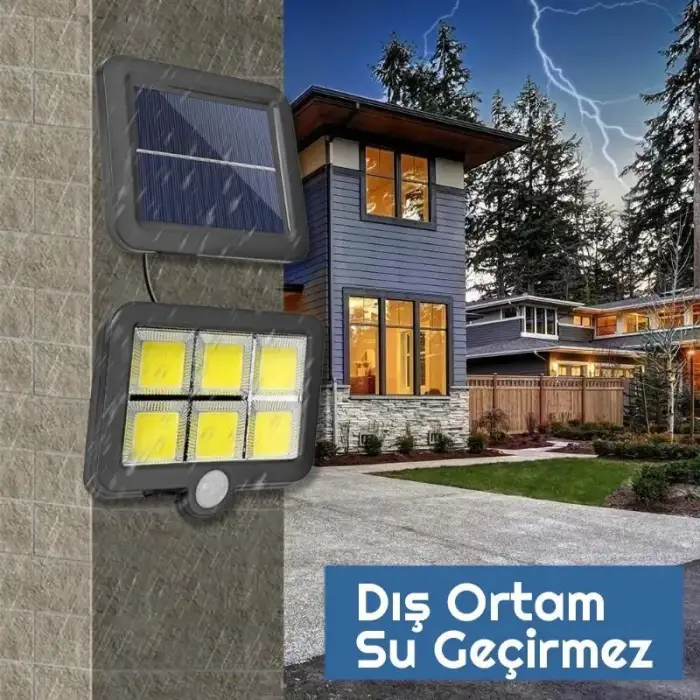 Egonex 120 Cob Led Solar Panel Güneş Enerjili 3 Mod Duvar Lambası