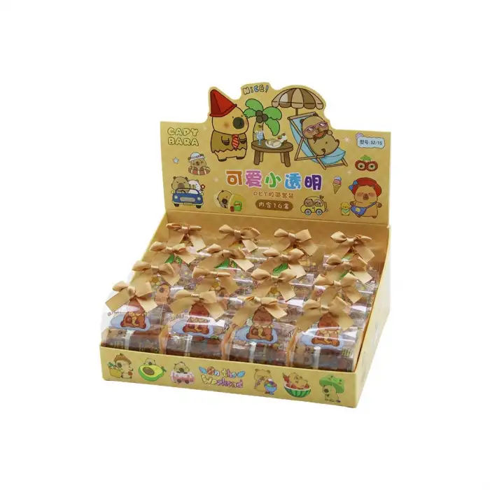 Egonex CAPY BARA NİCE! SZ-15 ( 2PCS ) (GENİŞLİK=2CM & 3CM) (HAYVAN & YEMEK RESİMLİ) SEVİMLİ BANT (PVC & KURDELALI AMBALAJ)*16X84