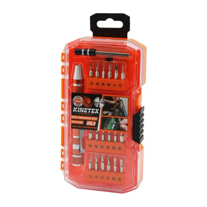 Egonex KINETEX KTX-3149 ( 26İN1 ) BİTS TORNAVİDA UÇ SETİ ( 24PCS UÇ + 1-KALEM MODEL T.VİDA SAPI + 1-UZATMA ADAPTÖRÜ )*10X10