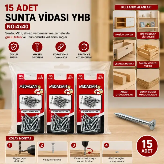 Egonex Medalyan Dl-06 ( 4x40 ) ( 15pcs ) Sunta Vidası*12x10