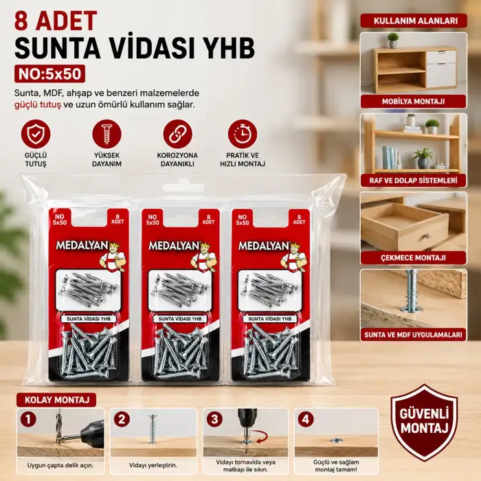 Egonex Medalyan Dl-07 ( 5x50 ) ( 8pcs ) Sunta Vidası*12x10